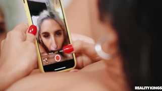 Abella Danger is licking Karlee Grey's hairy pussy in POV