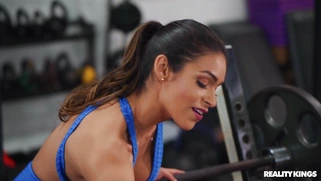 Katana Kombat is sucking cock and licking balls in the gym