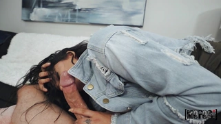 Teen Serena Santos is sucking cock and licking balls in POV