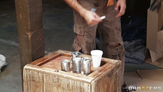 Filthy hobo Lizz Tayler smoking and painting walls