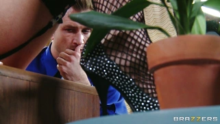 Horny slut Leya Falcon getting her cunt fingered on the desk