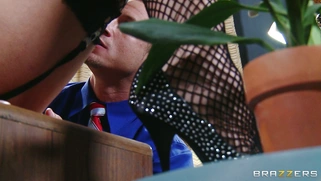 Horny slut Leya Falcon getting her cunt fingered on the desk