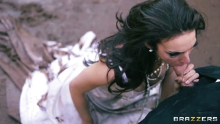 Dirty slut Tiffany Tyler sucking his cock in public