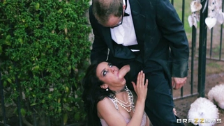 Dirty slut Tiffany Tyler sucking his cock in public