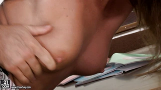 Teacher is pounding Angel Blade's wet slit from behind