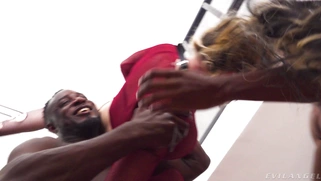 Barbie Sins gets her face fucked by the huge black dicks