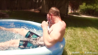 Stunning temptress Corinna Blake beckons him over for a poolside fuck