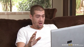 Mila Jade's stepbrother spies on her while she is making the webcam session