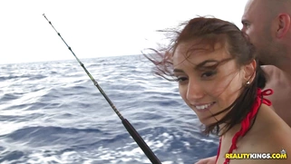 Mandy Muse shakes her big ass while fishing on the yacht
