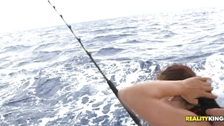 Mandy Muse shakes her big ass while fishing on the yacht