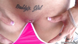 Busty natural babe Katrina Jade showing us her pierced clit