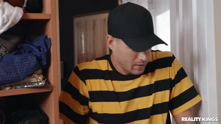 Abella Danger in fishnet pantyhose is dildoing her pussy