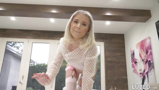 Oiled Jessie Saint shows off her small tits