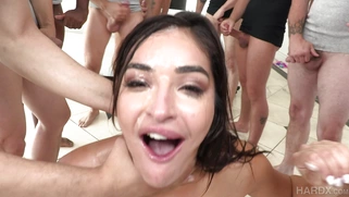 Teen Emily Willis orally serves 10 men