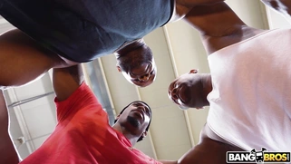 Chloe Temple is sucking three huge black dicks