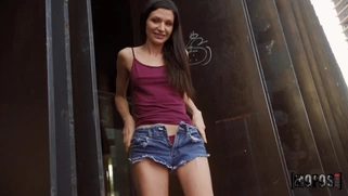 Arian Joy gives blowjob in POV outdoors