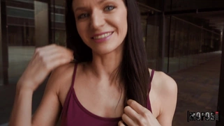 Arian Joy gives blowjob in POV outdoors