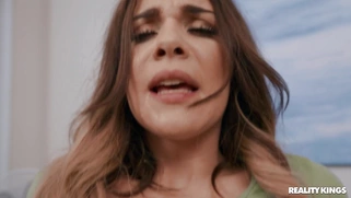 Busty Gabbie Carter rides the hard cock with her trimmed pussy