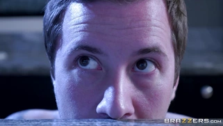 Brandy Aniston discovers the lad spying on her in the kitchen