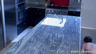 Brandy Aniston discovers the lad spying on her in the kitchen