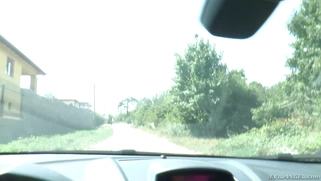 Russian prostitute Kayla Green hitchhiking in high heels and a mini skirt