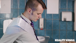 Rebecca Jane Smythe is sucking cock in the toilet