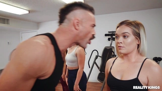 Aubree Valentine does fitness with the couch Charles Dera