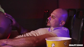 Abella Danger rides Jmac in sideway cowgirl position