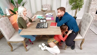 Khloe Kapri is sucking Danny D's huge cock under the table