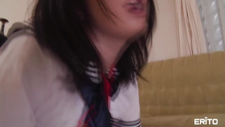 Asian gets her mouth and pussy fucked in 3way fuckfest
