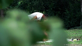 Felicia Kiss gives sensual blowjob in the forest