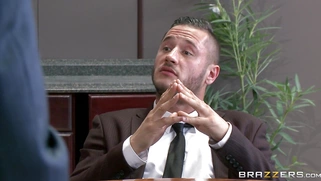 Missy Martinez gets her juicy tits oiled and licked by her boss