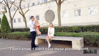 Lya Missy in glasses gives blowjob outdoors