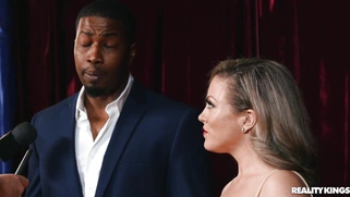 Carmen Valentina orally serves the huge black cock