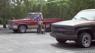 Selena Santana sucking dick on the parking lot