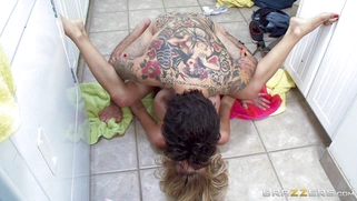 Alexis Fawx taking his lengthy British knob in the laundry