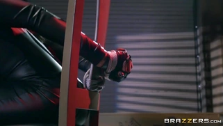 Tied bitch Romi Rain receives cum in eye after face fucking