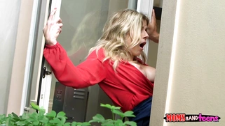 Cory Chase sitting on the windowsill and taking rock hard cock