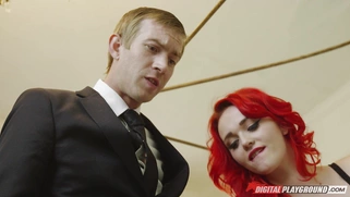 Ella Hughes and Jasmine James suck monster dick in threesome