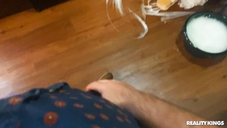 Maid Aubree Valentine is cleaning the house