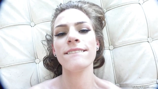 Sydney Cole with her legs up gets her bald pussy plowed