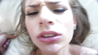 Sydney Cole with her legs up gets her bald pussy plowed