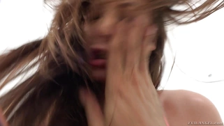 Jojo Kiss with a hot bush above hairless labia, riding his dong