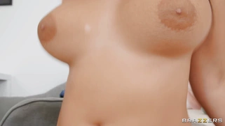 Natural busty Sofia Lee rides the hard cock on the floor