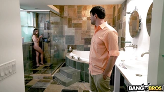 Bailey Base takes the shower and plays with her pussy