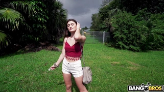 Mae Milano is getting picked up outdoors