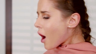 Sybil A slides her trimmed twat on the big boner