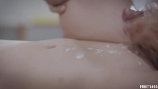 Brett Rossi gets cumshot on her stomach after pussy fucking