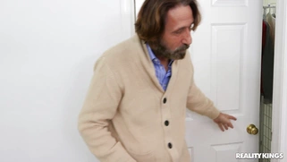 Winter Jade is sucking Steve Holmes' big cock