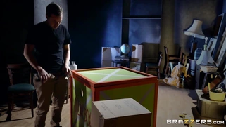 Piper Perri sucks Jessy's huge cock through a hole in the box